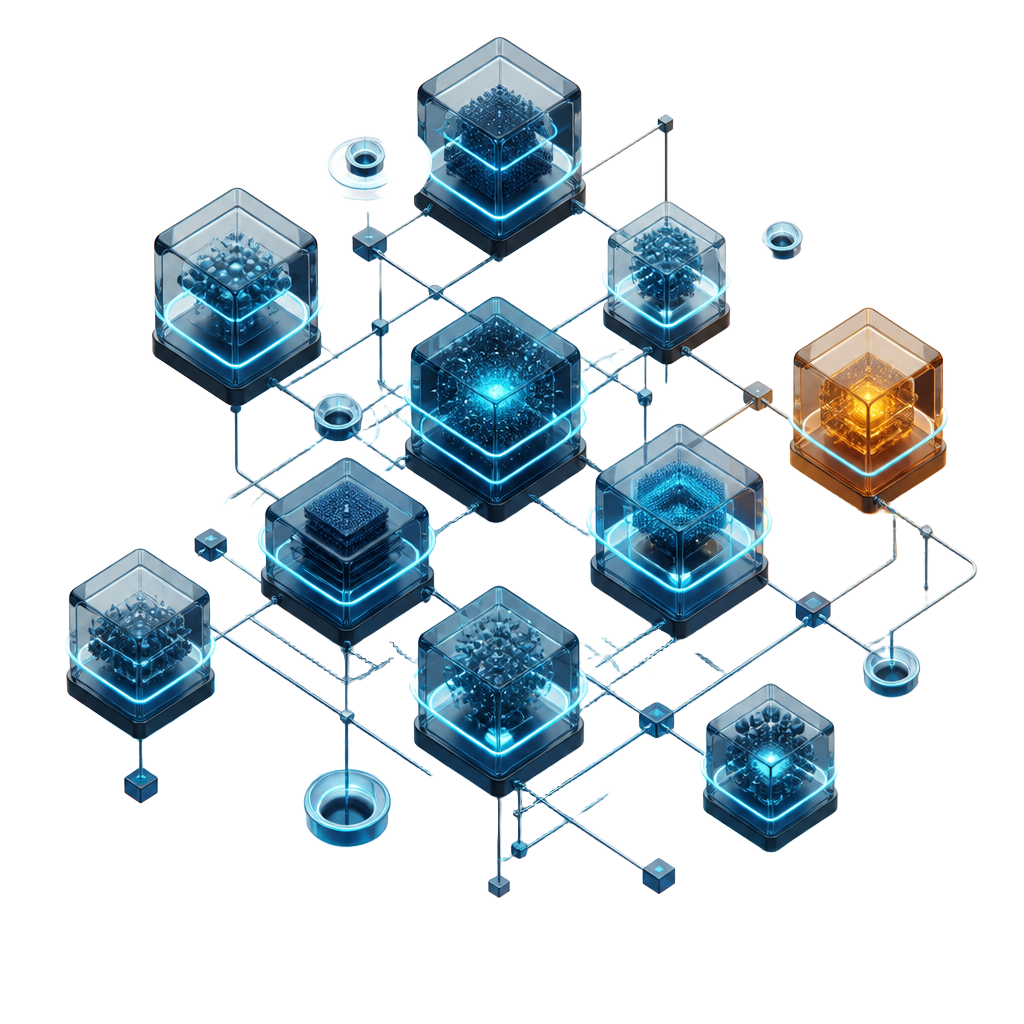Isometric visualisation of separate signal layers stacked above a company trajectory